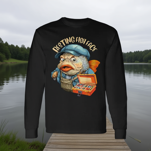 T-shirt a maniche lunghe da pescatore con grafica viso di pesce in riposo - Product Image 3