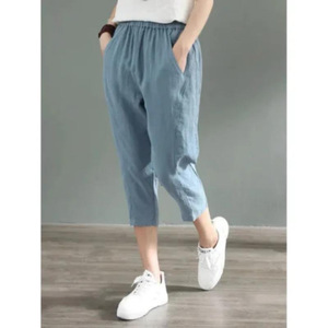 Women's Summer Black Harem Pants High Waist Cotton Linen Casual Wide Leg Plus Size Breathable Pants For Chubby Girls - Product Image 4