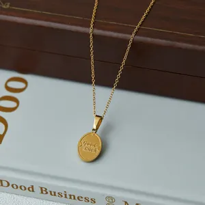Simple And Beautiful Stainless Steel Good Luck Necklace For Female Gold Plated Oval Pendant Fashion Jewelry Accessories