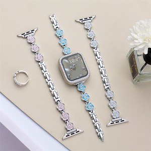 สายนาฬิกาสแตนเลสลายดอกกุหลาบสำหรับ Apple iWatch ultra 49 46 45 42 40มม. สายรัดข้อมือโลหะ S11สร้อยข้อมือหัวเข็มขัด - Product Image 4