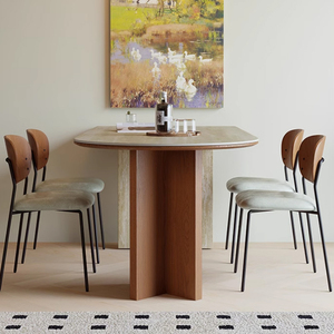 Apartamento pequeño francés <span class=keywords><strong>Mesa</strong></span> de isla <span class=keywords><strong>semicircular</strong></span> Estilo medieval Travertino doméstico <span class=keywords><strong>Mesa</strong></span> de comedor de madera maciza SC627 - Product Image 4