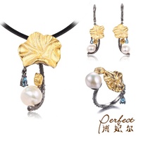 Ensemble de bijoux en argent Sterling 925, Design feuille de Lotus, perle d'eau douce, topaze bleue, offre spéciale