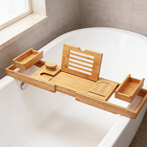Bandeja de Baño Moderna de Bambú Natural de Cuatro Piezas con Brazos Extensibles y Patas Ajustables 70x23CM para Relajación en el Baño - Product Image 6
