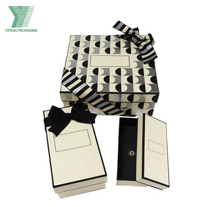 Perfume box gift cardboard packaging luxury square cardboard containers packaging lid and base box with ribbon bows