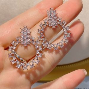 Hibride New Clear Cubic Zircon Round Square Stud Earrings for Women Bridal Party Accessories Jewelry Party Gifts Brincos E-1069 - Product Image 1