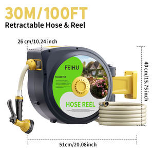 بكرة قابلة للسحب ، مثبتة على الحائط ، سحب أوتوماتيكي وقفل طول لسهولة الري. قوس دوار للخدمة الشاقة - Product Image 2