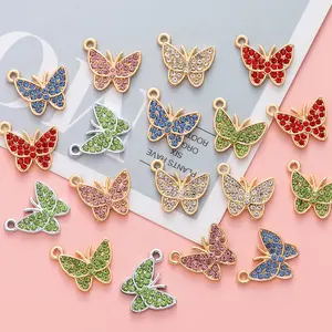 Colgantes de mariposa de aleación acrílica colorida para joyería, collares de mujer, pulseras, colgante de mariposa de diamante artesanal DIY