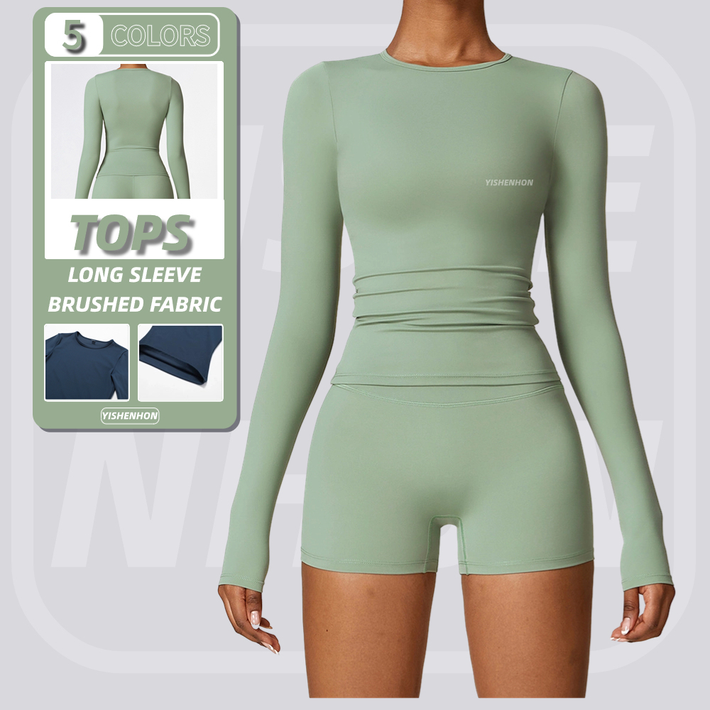 YISHENHON Winter Plush Long-Sleeve Yoga Activewear High-Intensity Fitness Apparel for Pilates Running Sporty Long-Sleeve Top