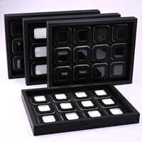 Boîte de présentation carrée en cuir PU de haute qualité pour pierres précieuses, plateau à bijoux pour diamants en vrac, design moderne, portable, cadeau, noir/blanc