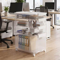 Chariot de rangement de bureau transparent avec tiroirs, roulettes amovibles, organisateur de rangement en plastique pour documents de bureau