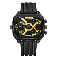 POEDAGAR E106 Montre Homme Électronique à Double Fuseau Horaire, Bracelet Silicone, Affichage LED Lumineux, Date et Jour, Montre à Quartz Tendance pour Homme