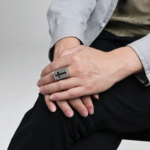 Cross Titanium Steel <b>Ring</b> For Men Black Antique Silver Cross Pattern Punk Style Hip Hop Religious Jewelry Gift - Product Image 2