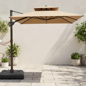 <span class=keywords><strong>Parasol</strong></span> cantilever grand format coupe-vent robuste anti-<span class=keywords><strong>UV</strong></span> pour extérieur, double toit carré beige avec manivelle - Product Image 2