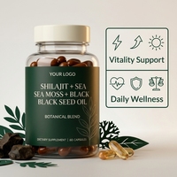 Complément alimentaire Shilajit Gold Himalayan en capsules en vrac avec huile de graines noires et algues marines pour l'énergie et le soutien masculin, 60 capsules, 30g, approvisionnement OEM ODM