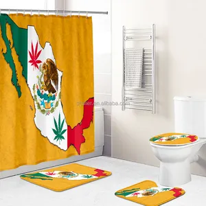 사용자 정의 모든 디자인 로고 멕시코 깃발 욕실 바닥 매트 샤워 커튼 조합 바닥 매트 깔개