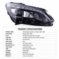 Kit de phares LED haute luminosité modifiés Plug and Play avec DRL séquentiel pour Peugeot 4008 5008 2017-2019