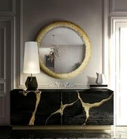 Meuble TV de Luxe Blanc Moderne avec Détails Métalliques Dorés, Buffet Haute Brillance pour Villa, Hôtel, Salon, Mobilier de Maison
