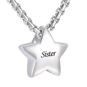 Wholesale Sister Mom Dad Name Engraved Stainless Steel Star Cremation Jewelry Memorial Pendant Keepsake Urn Star Ashes Necklace