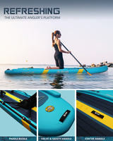 Planche de SUP à pédales pour la pêche avec logos personnalisés, facile à transporter, bateau de pêche à double chambre, pagaie, certificat CE, planche de surf