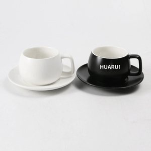 Copo cerâmico matte preto e branco personalizado e grupo do pires, logotipo gravado laser, copo de café do presente da propaganda do tipo - Product Image 1