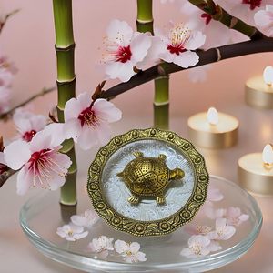 PARIJAT artesanías 5,5 pulgadas tortuga dorada Metal Feng Shui placa de vidrio decoración de oficina accesorio para buena suerte Vastu Kachua - Product Image 6