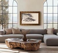 Tableau mural vintage encadré or, motif croquis de pin noir et blanc, décoration toile style ferme, échantillons OEM ODM prêts en moins d'une journée