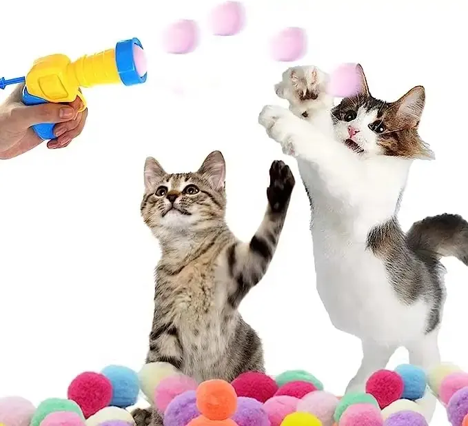 Cat Toy Gun Interactive Tool Cat Plush Toy Mini Launcher Shooting Gun Games Stretch Plush Ball Toys