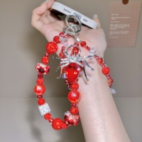 Cadena de lujo hecha a mano para teléfono móvil con doble diamante rojo, hermoso colgante para mochila con caja de regalo, elegantes regalos para mujeres.
