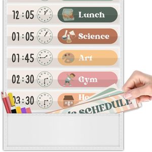 Tabla de horarios diarios, gráfico de bolsillo, rectangular vertical, de plástico, para gestión del tiempo, decoración para el aula, regreso a clases, color blanco - Product Image 3