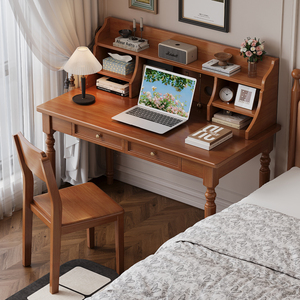 American Style Computer <b>Desk</b> With Bookshelf Rectangle Rubber Wood Laptop <b>Desk</b> For Bedroom <b>Study</b> - Product Image 2