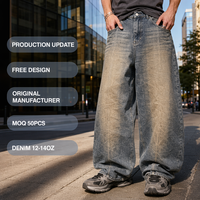 Pantalon cargo en denim délavé personnalisé, coupe ample, multi-poches, style vintage streetwear, décontracté, oversize, hip-hop, boutonné, éco-responsable