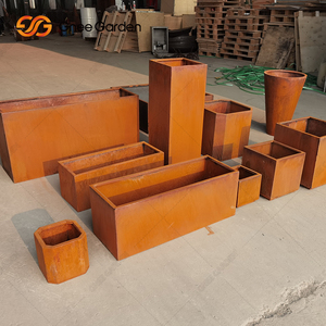 Jardinières d'extérieur en acier Corten sur mesure, forme carrée, résistantes à la corrosion, finition rouille, design minimaliste, pots de fleurs de jardin - Product Image 4