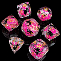 Dés de D&D en résine facettée rose chat scintillant, liquide et lumineux, écologiques, de luxe, à collectionner, 1 pièce, faits à la main, à bords tranchants