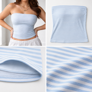 Wholesale <b>Women</b> Strapless Striped Knitted Crop <b>Top</b> Light Blue <b>White</b> Casual <b>Tank</b> <b>Top</b> Breathable Spandex Cotton Mix ODM OEM - Product Image 3