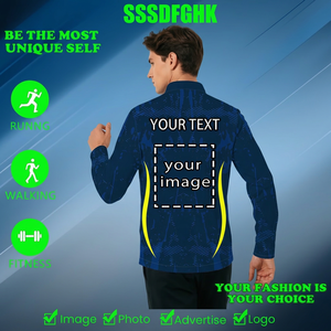 เสื้อแขนยาวผู้ชายขายส่ง พิมพ์ลายดิจิทัล แห้งเร็ว สไตล์สปอร์ต ผ้าโพลีเอสเตอร์/คอตตอน ออกแบบโลโก้ด้านหน้า - Product Image 3