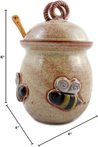 Modern Artisans Bee 20 onzas Gres Honey Pot Tarro <span class=keywords><strong>de</strong></span> cerámica con barra <span class=keywords><strong>de</strong></span> <span class=keywords><strong>miel</strong></span> <span class=keywords><strong>de</strong></span> madera <span class=keywords><strong>de</strong></span> cerezo - Product Image 6