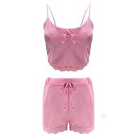 Vente en gros Sexy femmes été Satin gilet haut loisirs cordon Lingerie Shorts vêtements de nuit deux pièces pyjama ensembles