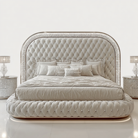 Lit contemporain King-Size avec tête de lit miroir diamantée et éclairée, mobilier de chambre moderne en bois massif personnalisé, style européen classique