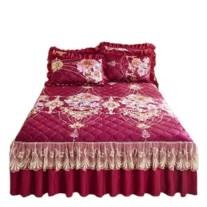 Оптовая продажа Sunny Textile кружевное утолщенное нескользящее покрывало принцессы на осень и зиму стеганое бархатное покрывало для кровати с кристаллами