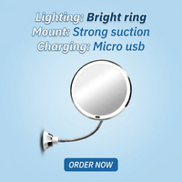 Makeup Mirror with Strong Suction Cup Flexible Gooseneck Lighted Bathroom Vanity Mirror Magnification Touch Sensor Wall Mounted