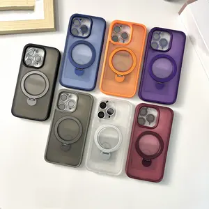 WOWCASE Luxury Camera Lens Protection 360 Rotation Magnetic Holder Silicone Phone Case For iPhone 15 14 13 Pro Max Cover Shell