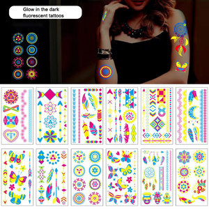 Autocollants de tatouage temporaire néon à transfert d'eau UV phosphorescents, très populaires, pour application corporelle, soirées en boîte de nuit - Product Image 5
