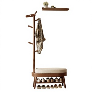 US Stock Modern Wooden Narrow <strong>Shoe</strong> <strong>Bench</strong> &amp; <strong>Coat</strong> <strong>Rack</strong> with <strong>Shoe</strong> Storage for Entryway <strong>Shoe</strong> <strong>Bench</strong> Entryway <strong>Coat</strong> <strong>Rack</strong> XD018 - Product Image 3