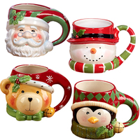 Mug de Noël en porcelaine peint à la main, motif Père Noël mignon, fait main, pour café et lait, cadeau de fêtes, non toxique, bord doré