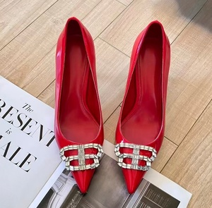 Nuevos Zapatos de Tacón Alto de Cuero con Cristales, Color Rosa, Estilo Parisino, Punta en Pico, 9 Pulgadas, para Fiesta, Verano, Producto de Alta Gama - Product Image 2