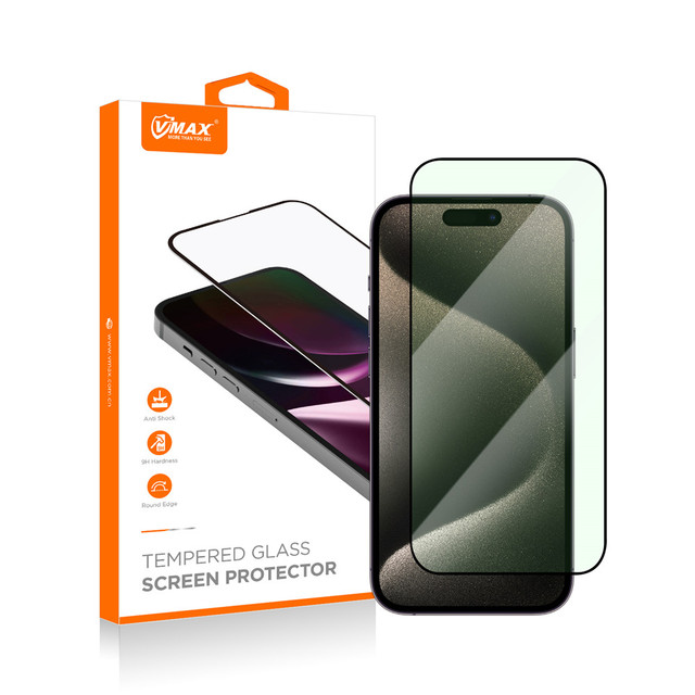 Vmax 2.5D Silkprint Anti Blue Ray Light 9H Tempered Glass Screen Protector for iPhone 16 15 14 13 12 11 Pro Max XR XS X 7 8 Plus
