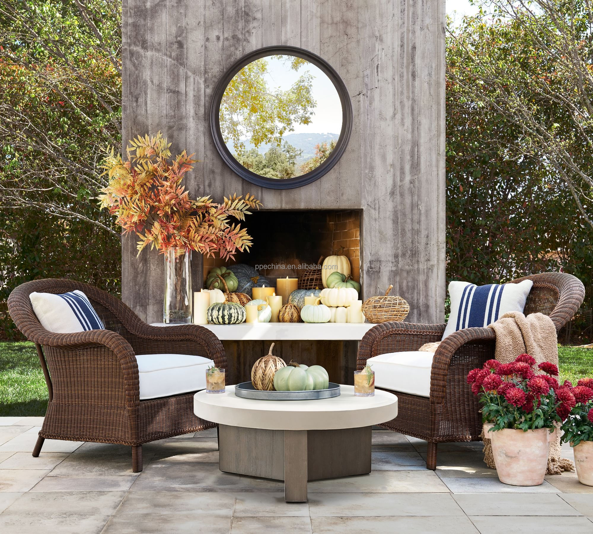 New arrival mix material garden furniture outdoor teak furniture cement table top round dining table coffee table