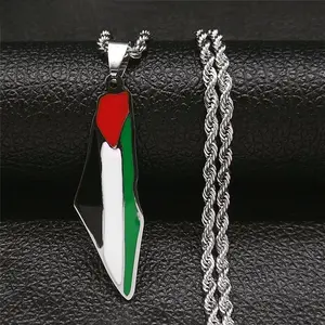 2024 Nieuwe Sieraden Israël Kaart Ketting Roestvrij Staal Zilveren Ketting Op De Kaart Van Palestijnse Geschenken