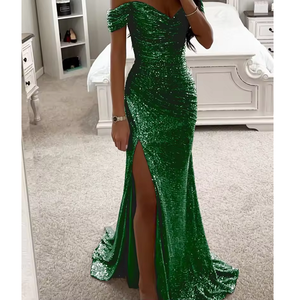 Vestido de Noche de Gasa de Cachemira con Lentejuelas y Cintura Imperio, con Falda Fluida Sofisticada, Perfecto para Bodas y Bailes de Graduación - Product Image 2