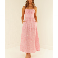 ENYA OEM ODM Femmes Slip Robe Romantique Silhouette Coupe Jupe Complète Robe à Bretelles Décolleté Doux Pur Lin Soirée Événement Filles Robe